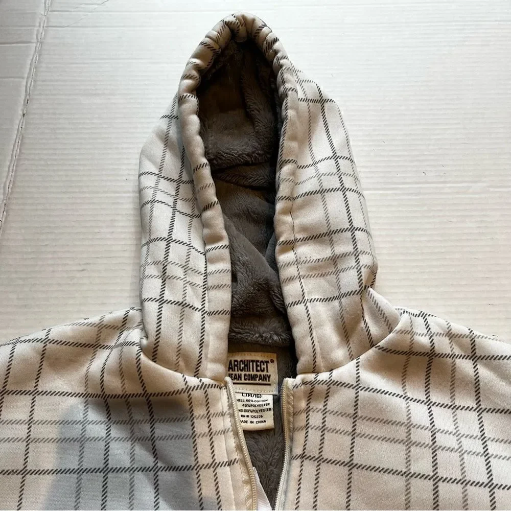 Architect Jean Co.Hooded jacket, white with grey stripes, L(14-16) full zip